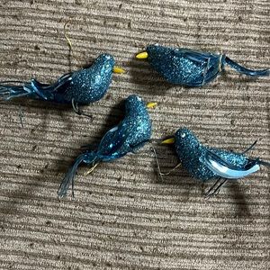 Vintage set of 4 blue bird ornaments